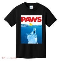 PAWS Cat And Yellow Rubber Duck Cute Kitten Funny Cat Parody Kids T-Shirt thumb 0