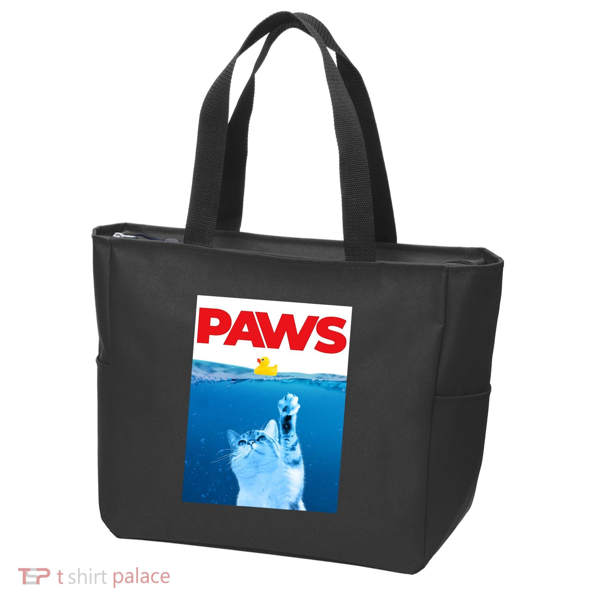 PAWS Cat And Yellow Rubber Duck Cute Kitten Funny Cat Parody Tote Bag