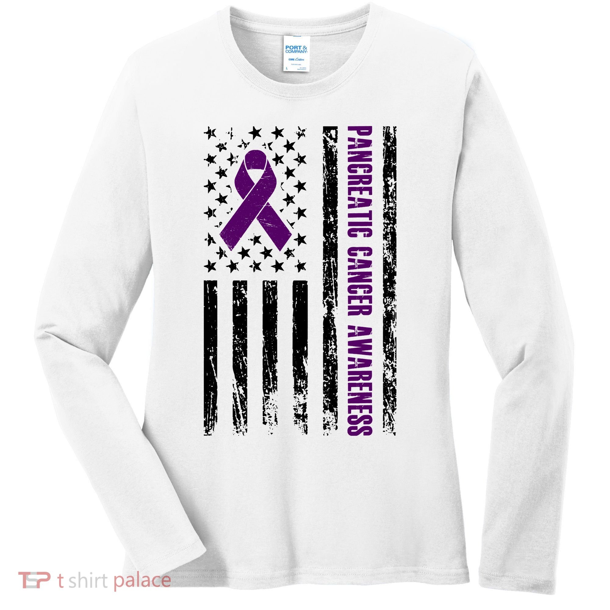 Pancreatic Cancer Awareness Purple Ribbon Women's Long Sleeve Shirt