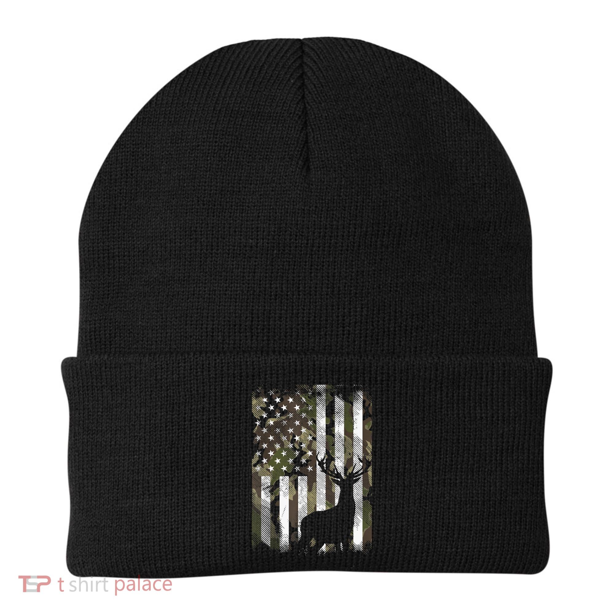 Patriotic Camo American Flag Deer Hunter Hunting Gift Beanie