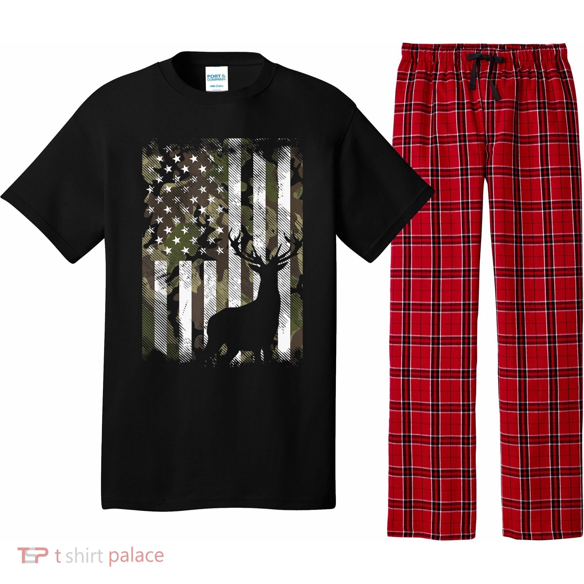 Patriotic Camo American Flag Deer Hunter Hunting Gift Pajama Set