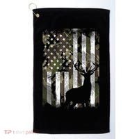 Patriotic Camo American Flag Deer Hunter Hunting Gift Golf Towel thumb 0