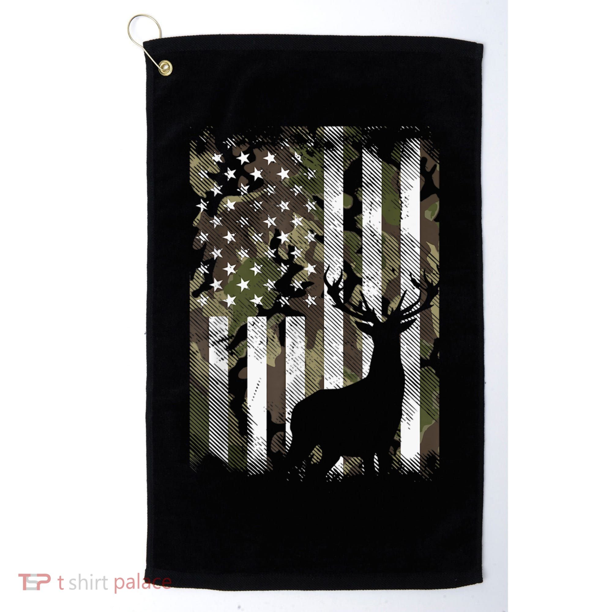 Patriotic Camo American Flag Deer Hunter Hunting Gift Golf Towel