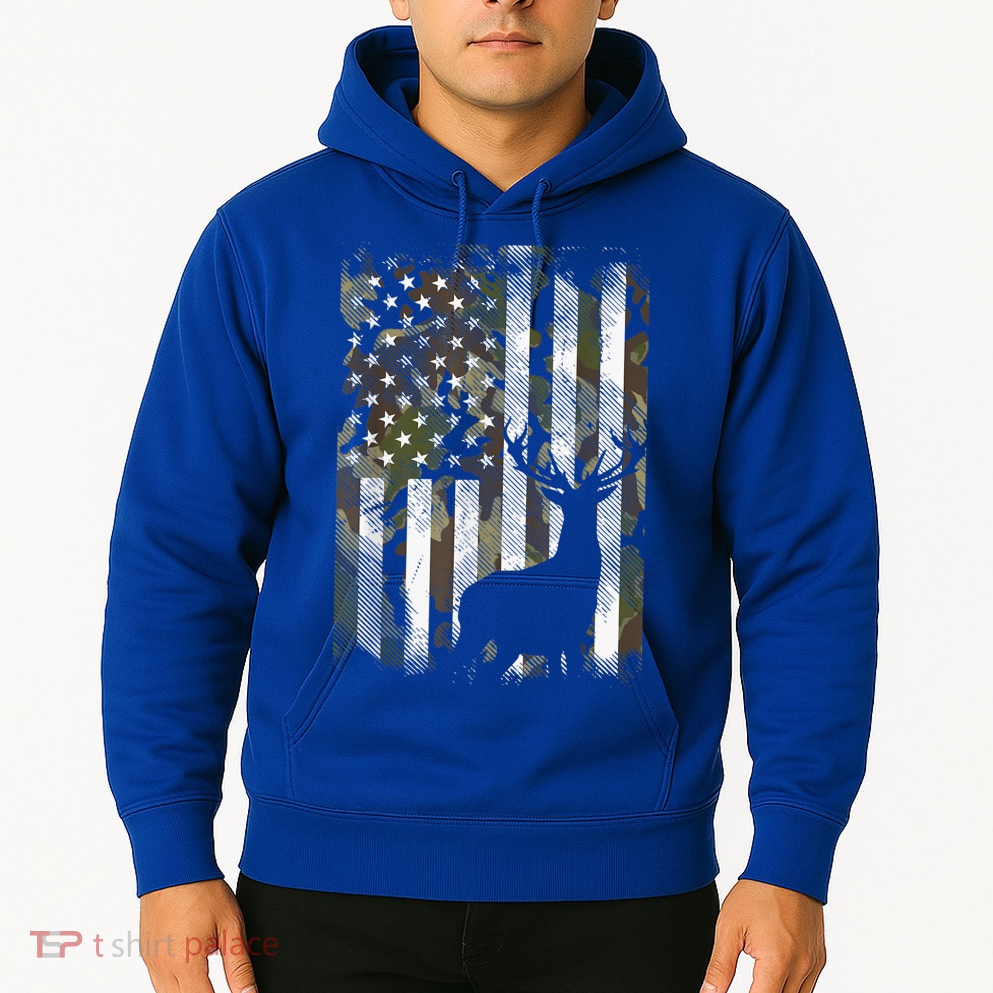 Patriotic Camo American Flag Deer Hunter Hunting Gift Hoodie