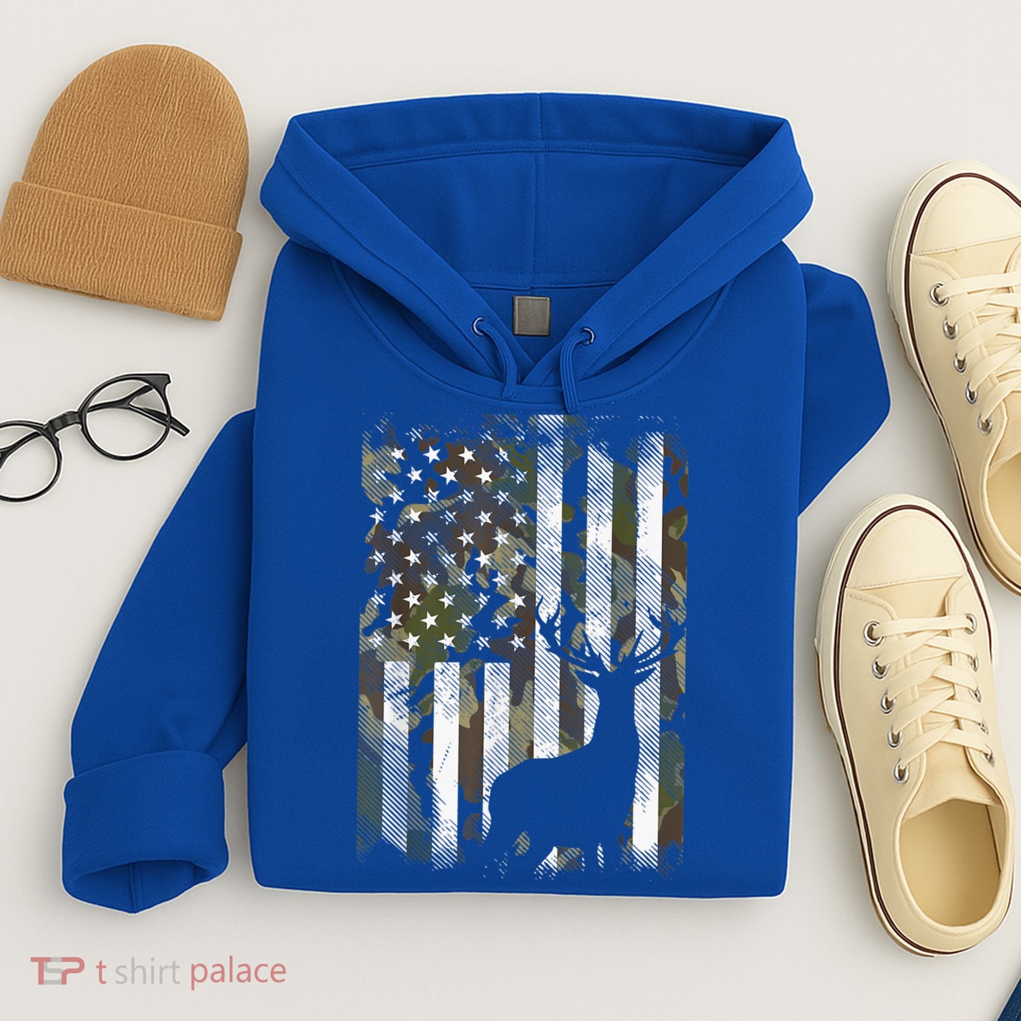 Patriotic Camo American Flag Deer Hunter Hunting Gift Hoodie