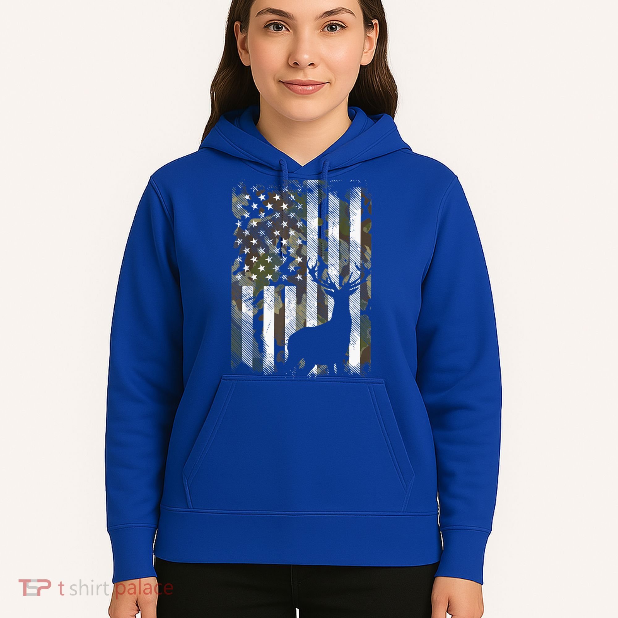 Patriotic Camo American Flag Deer Hunter Hunting Gift Hoodie