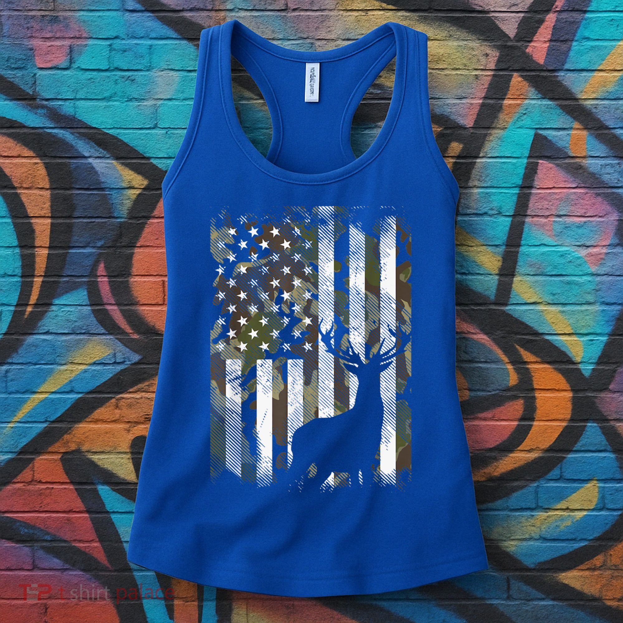 Patriotic Camo American Flag Deer Hunter Hunting Gift Women's Tank Top