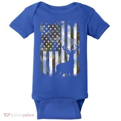 Patriotic Camo American Flag Deer Hunter Hunting Gift Baby Bodysuit