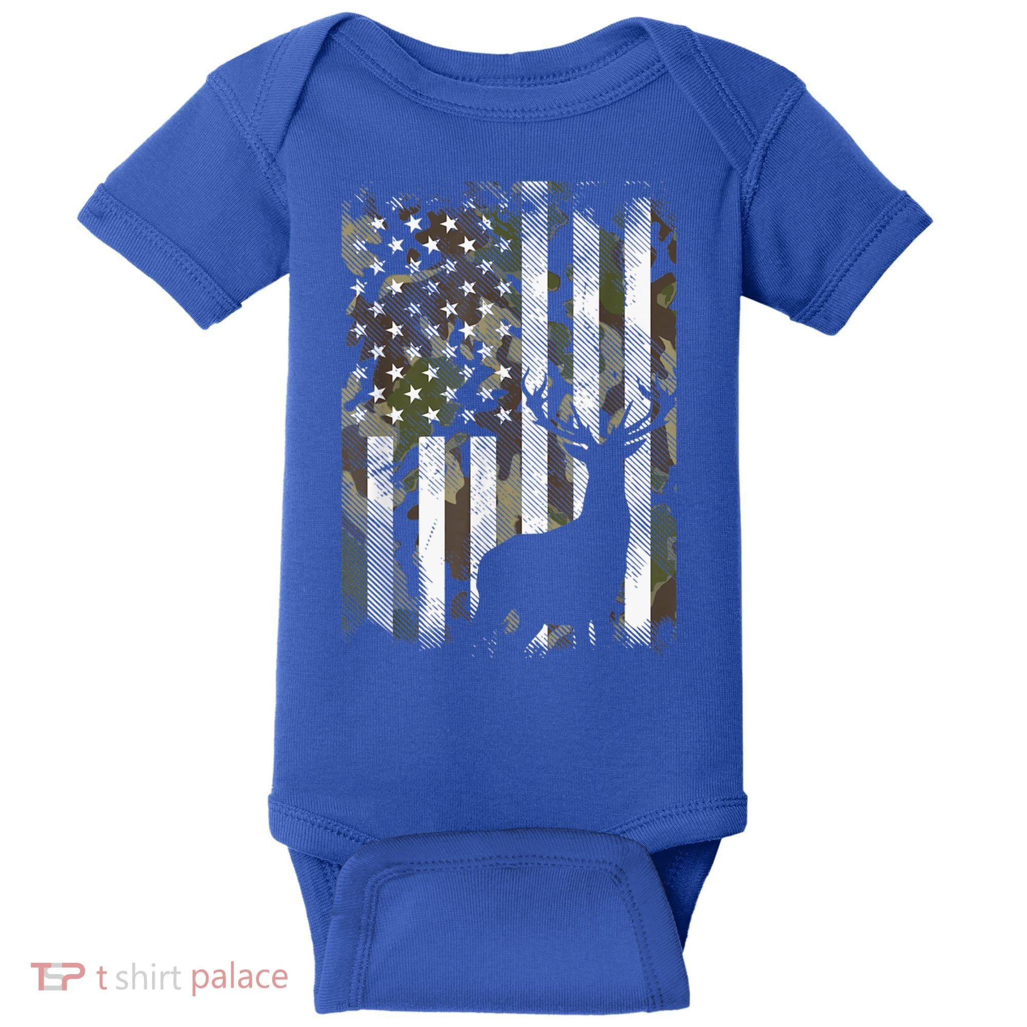 Patriotic Camo American Flag Deer Hunter Hunting Gift Baby Bodysuit