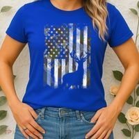 Patriotic Camo American Flag Deer Hunter Hunting Gift Women's T-Shirt thumb 2