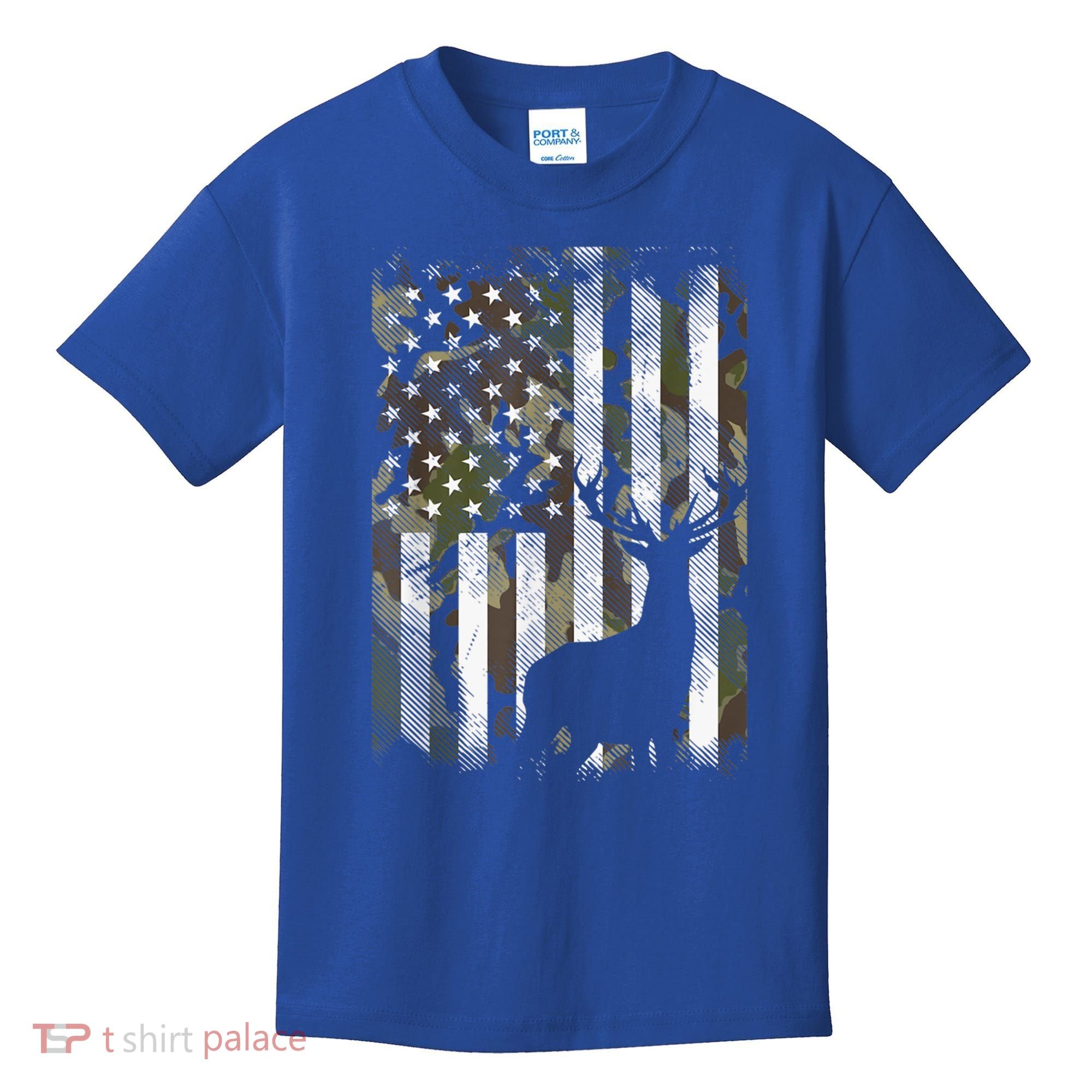 Patriotic Camo American Flag Deer Hunter Hunting Gift Kids T-Shirt