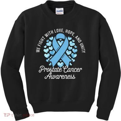 Prostate Cancer Awareness Love Hope Unity Light Blue Ribbon Kids Sweatshirt