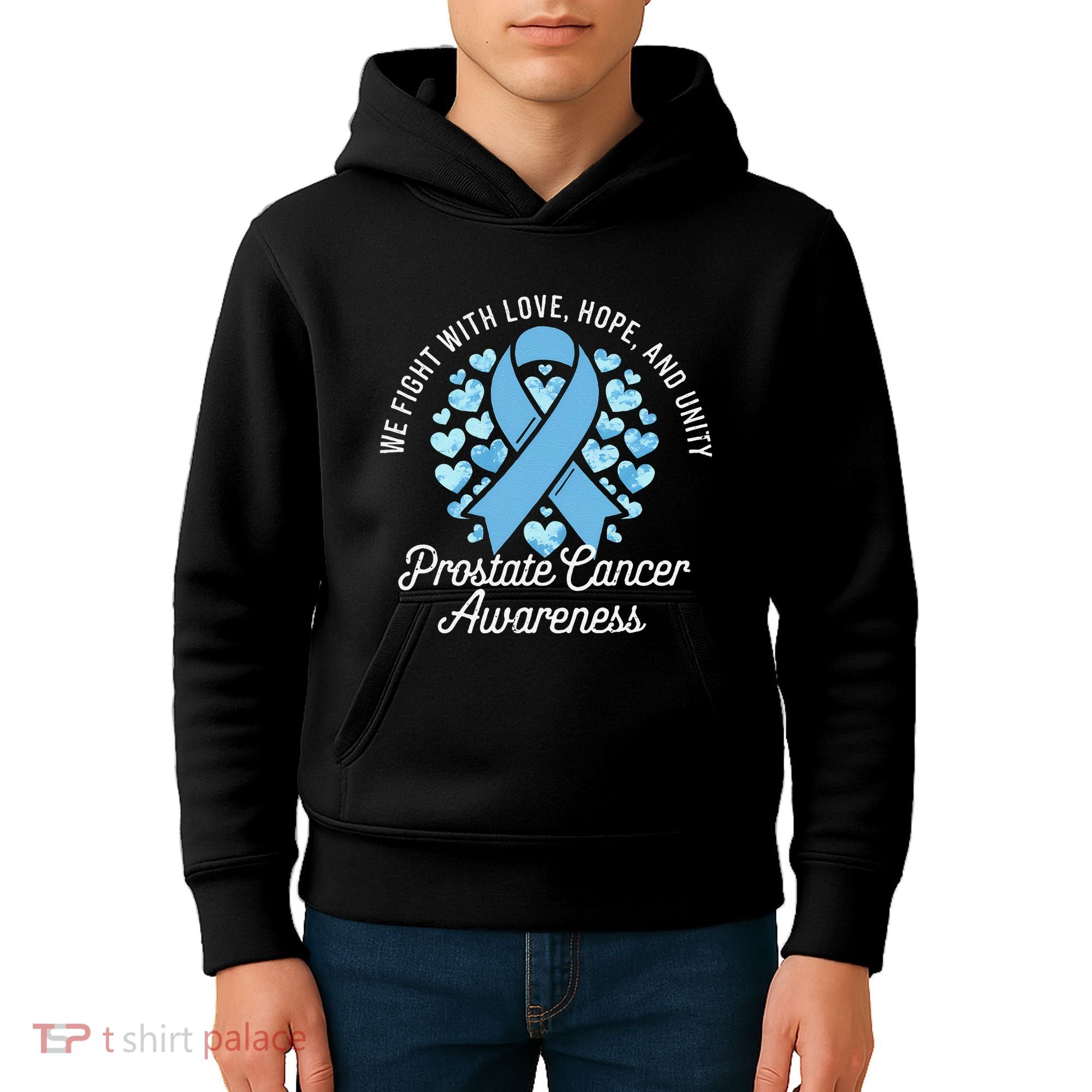 Prostate Cancer Awareness Love Hope Unity Light Blue Ribbon Kids Hoodie