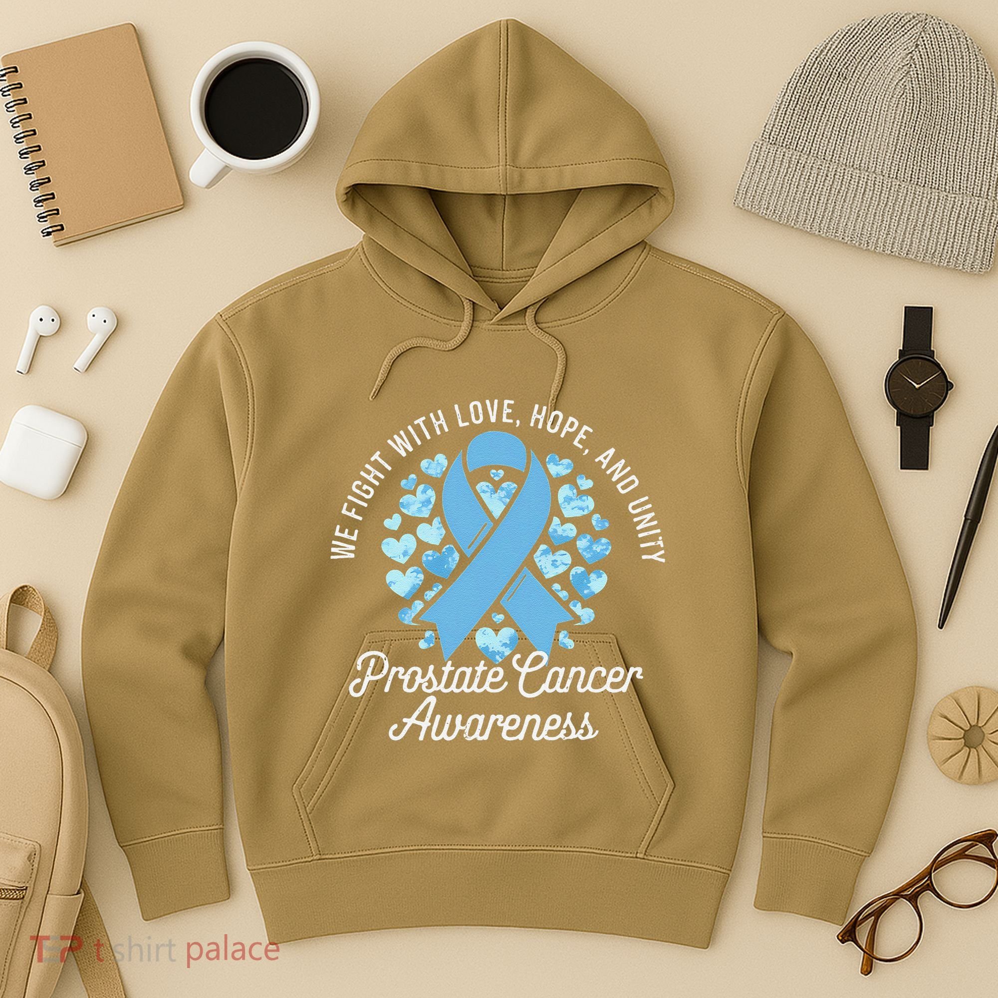 Prostate Cancer Awareness Love Hope Unity Light Blue Ribbon Hoodie