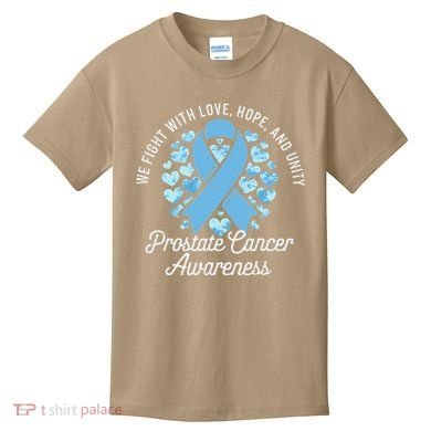 Prostate Cancer Awareness Love Hope Unity Light Blue Ribbon Kids T-Shirt