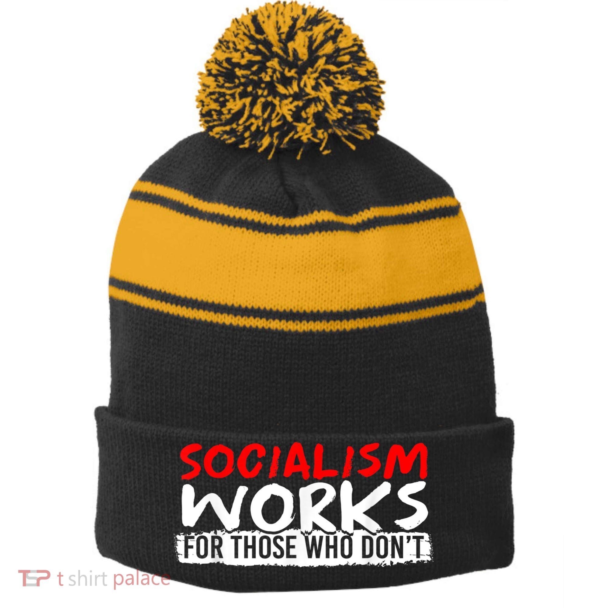 Pro Capitalism Anti Communist Funny Anti Socialism Stripe Pom Pom Beanie