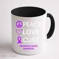 Pancreatic Cancer Awareness Peace Love Cure Purple Ribbon Gift Coffee Mug thumb 1
