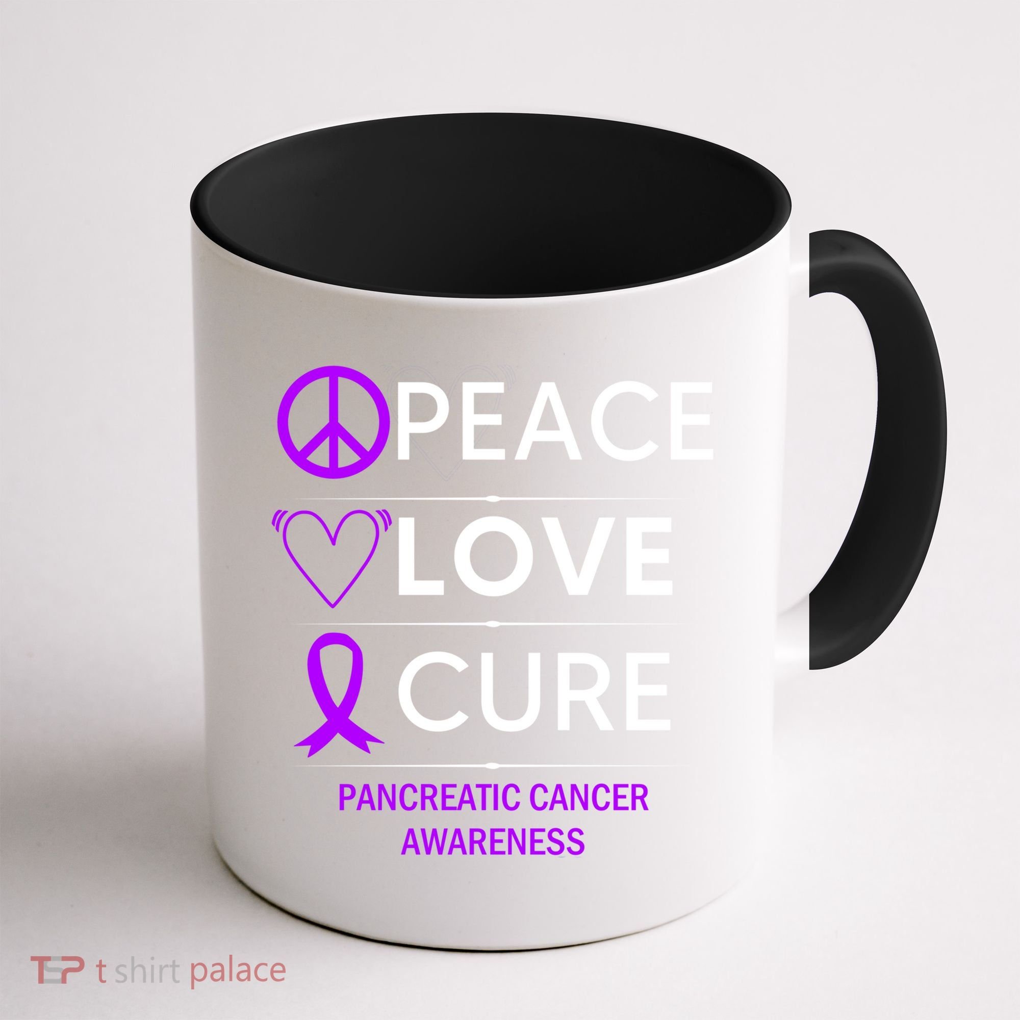 Pancreatic Cancer Awareness Peace Love Cure Purple Ribbon Gift Coffee Mug