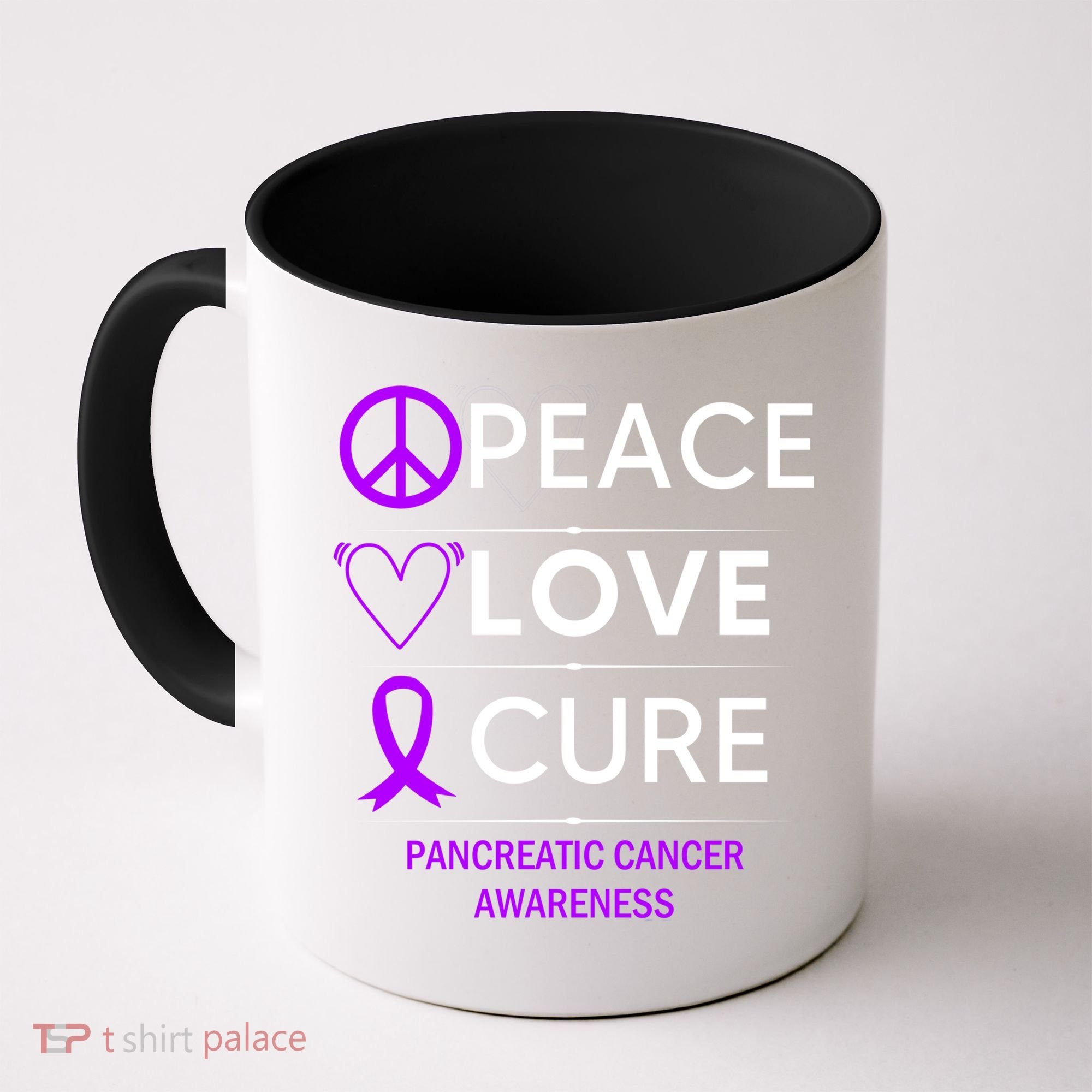 Pancreatic Cancer Awareness Peace Love Cure Purple Ribbon Gift Coffee Mug