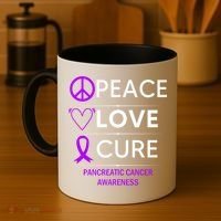 Pancreatic Cancer Awareness Peace Love Cure Purple Ribbon Gift Coffee Mug thumb 4