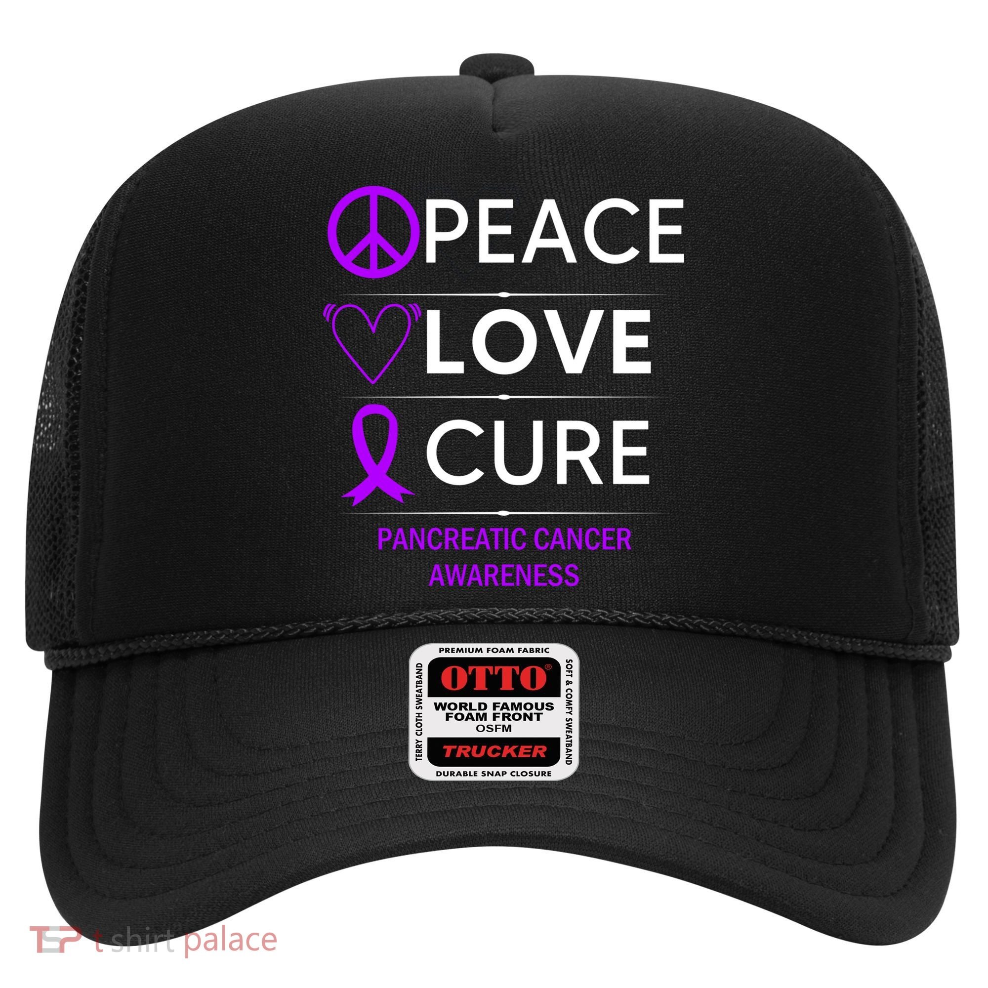 Pancreatic Cancer Awareness Peace Love Cure Purple Ribbon Gift Hat