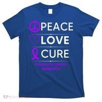 Pancreatic Cancer Awareness Peace Love Cure Purple Ribbon Gift T-Shirt thumb 0