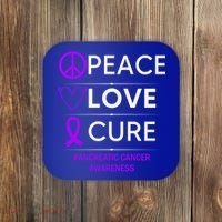 Pancreatic Cancer Awareness Peace Love Cure Purple Ribbon Gift Coaster thumb 0