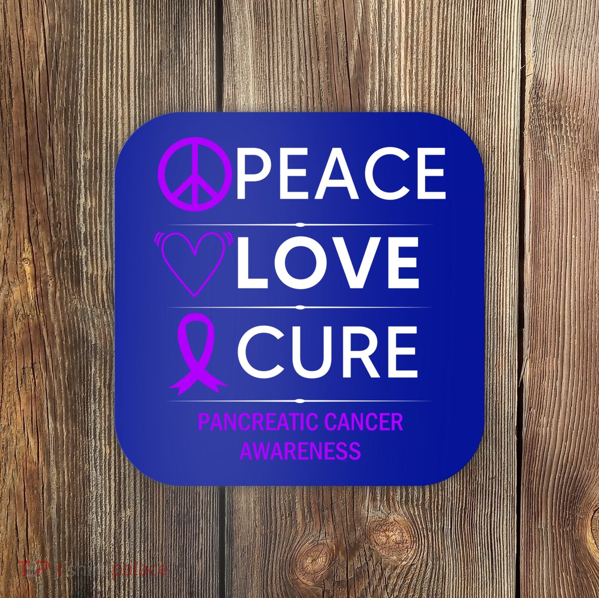 Pancreatic Cancer Awareness Peace Love Cure Purple Ribbon Gift Coaster