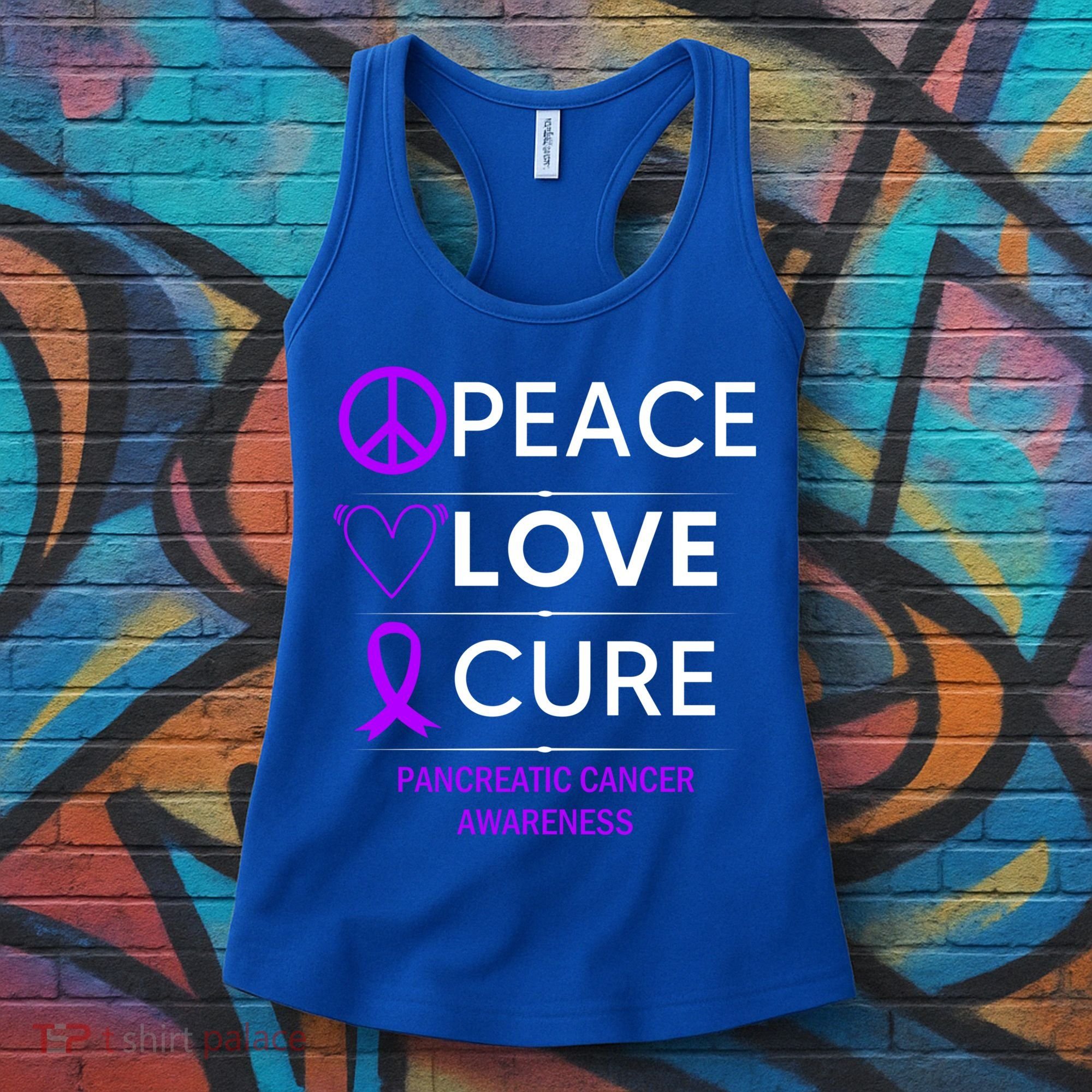 Pancreatic Cancer Awareness Peace Love Cure Purple Ribbon Gift Women's Tank Top