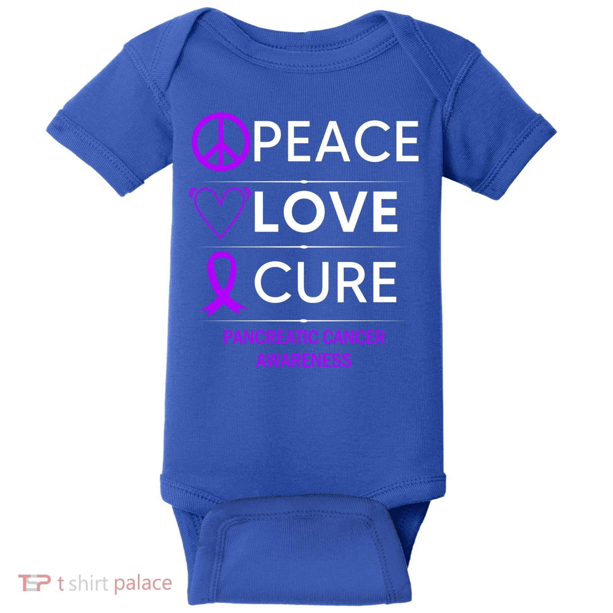 Pancreatic Cancer Awareness Peace Love Cure Purple Ribbon Gift Baby Bodysuit