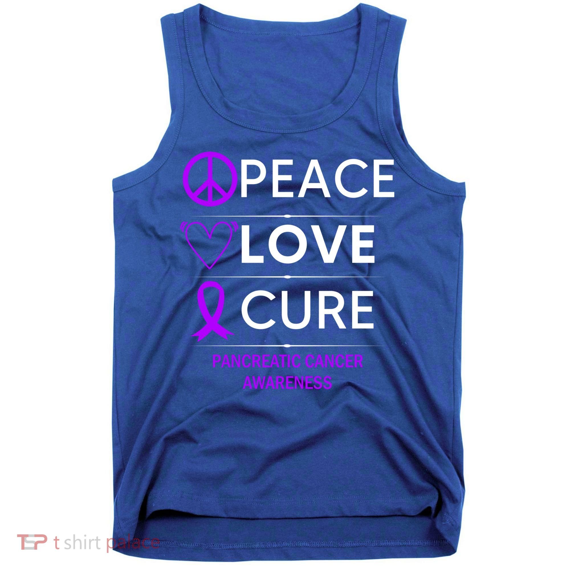 Pancreatic Cancer Awareness Peace Love Cure Purple Ribbon Gift Tank Top