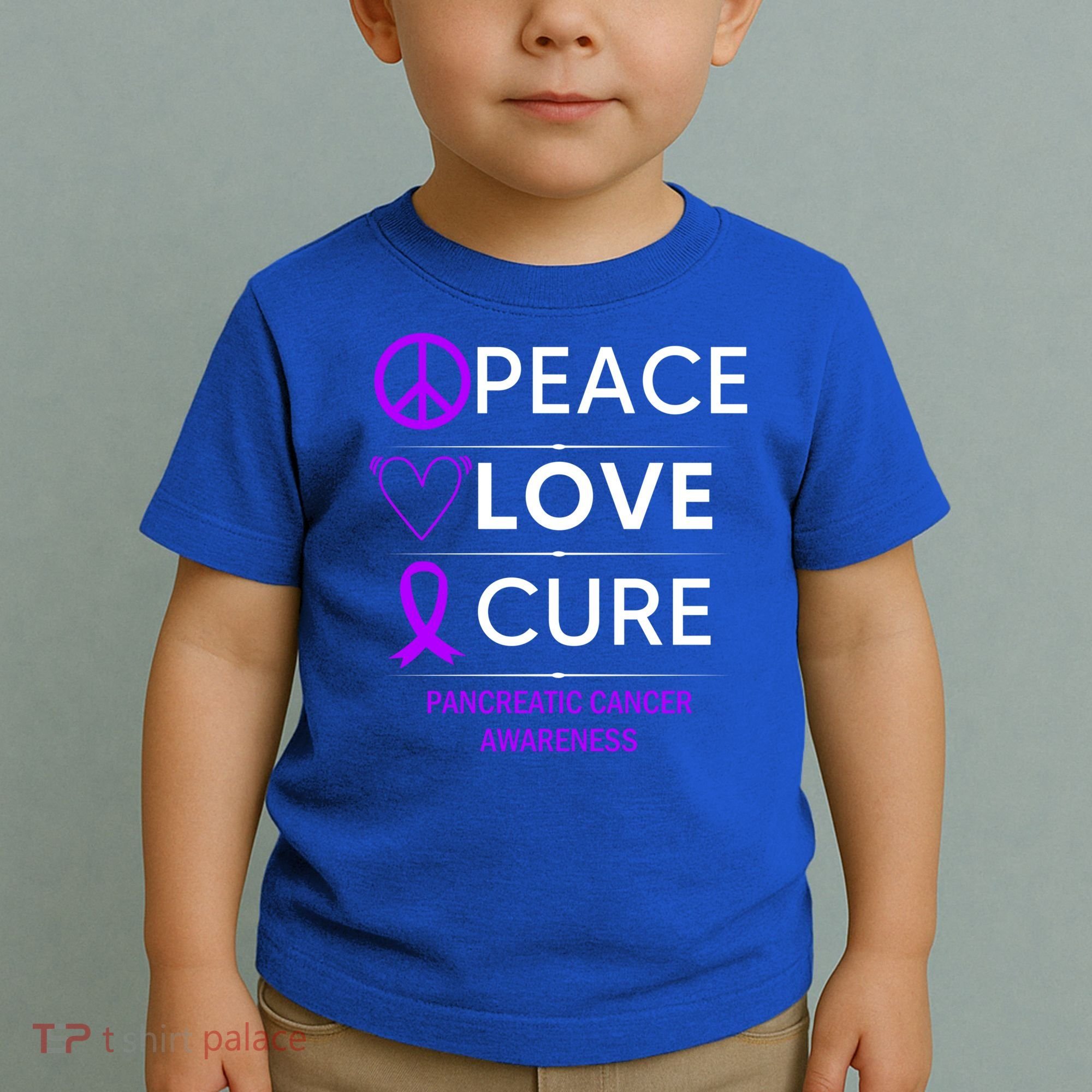 Pancreatic Cancer Awareness Peace Love Cure Purple Ribbon Gift Toddler T-Shirt