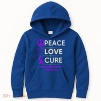 Pancreatic Cancer Awareness Peace Love Cure Purple Ribbon Gift Kids Hoodie thumb 0