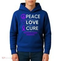 Pancreatic Cancer Awareness Peace Love Cure Purple Ribbon Gift Kids Hoodie thumb 4