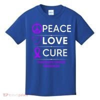 Pancreatic Cancer Awareness Peace Love Cure Purple Ribbon Gift Kids T-Shirt thumb 0