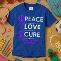 Pancreatic Cancer Awareness Peace Love Cure Purple Ribbon Gift Kids T-Shirt thumb 3
