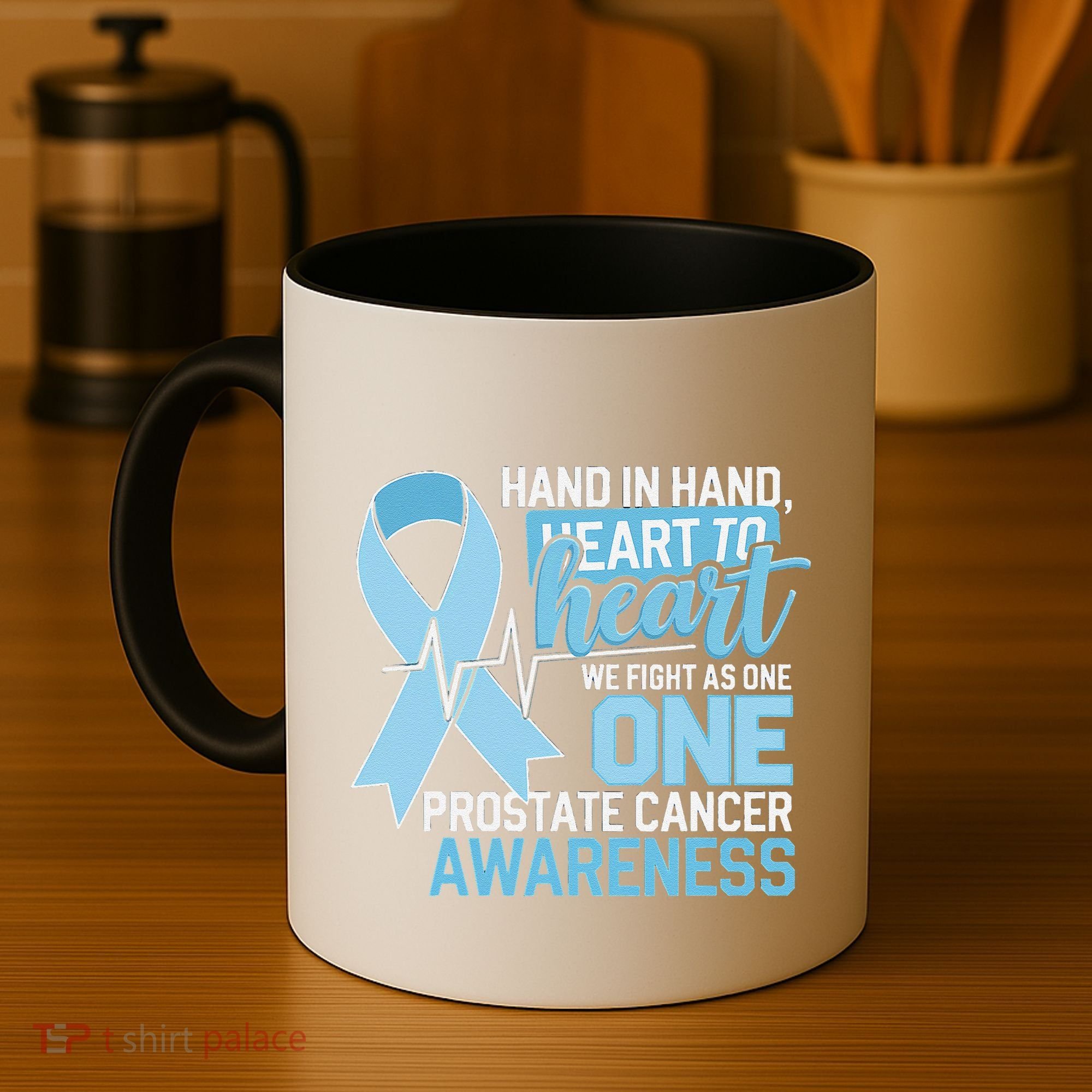 Prostate Cancer Awareness Heart To Heart Light Blue Ribbon Coffee Mug