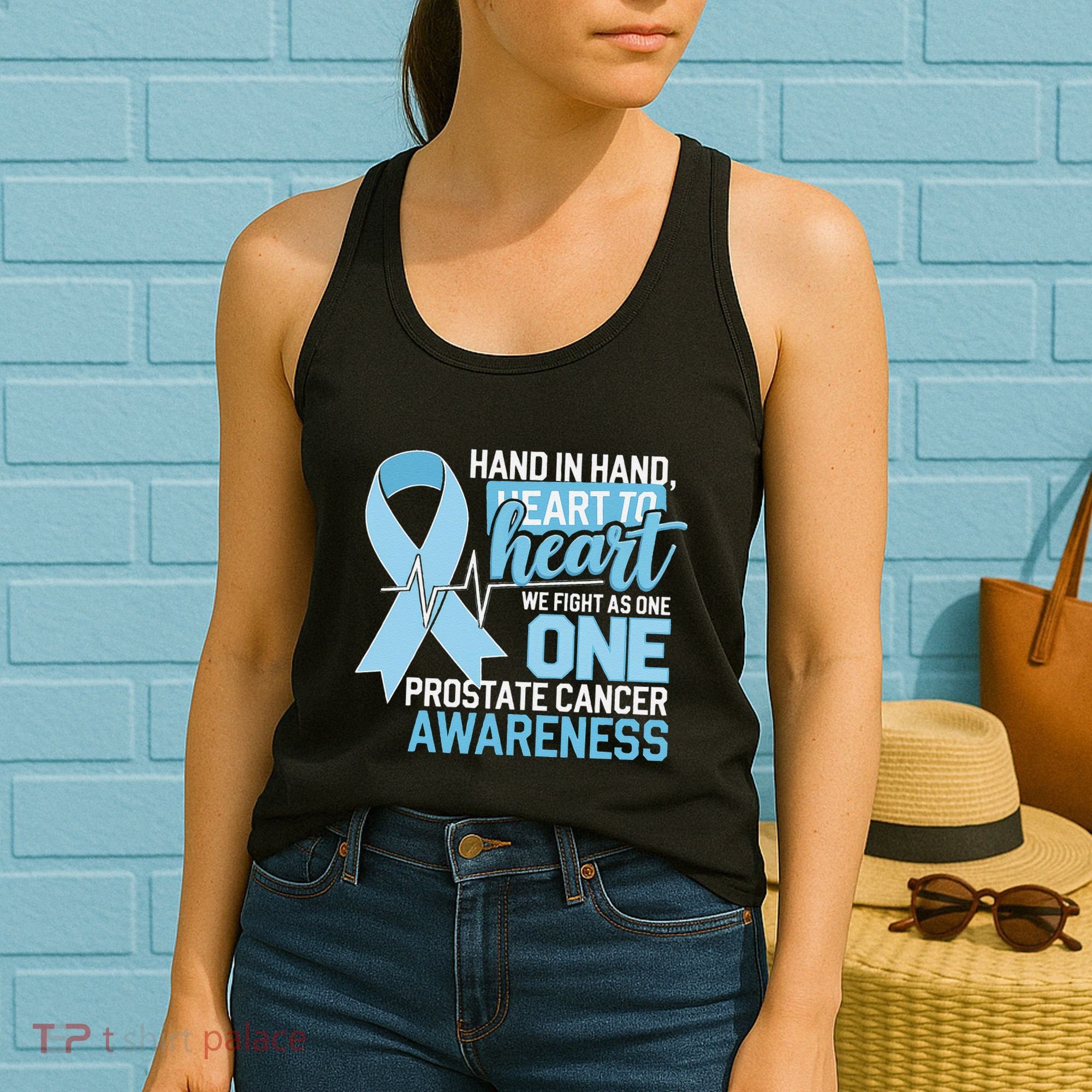 Prostate Cancer Awareness Heart To Heart Light Blue Ribbon Women's Tank Top