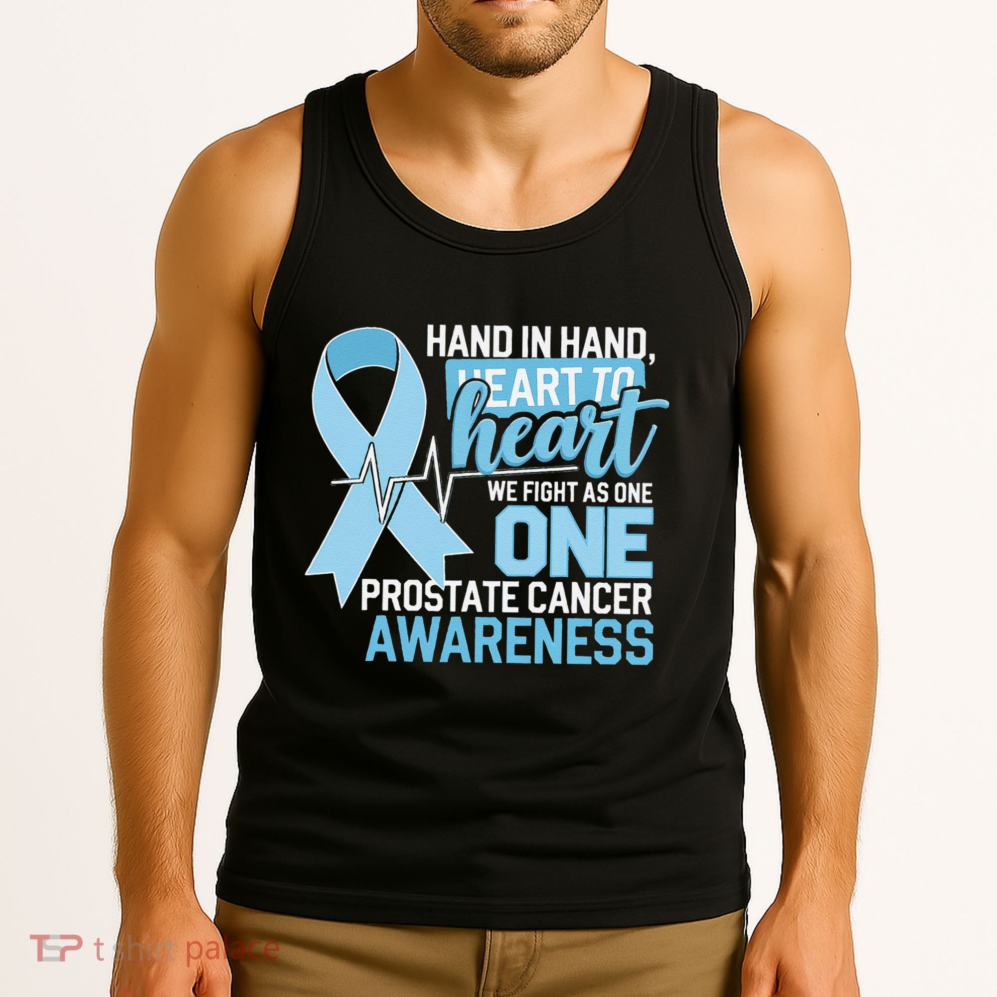 Prostate Cancer Awareness Heart To Heart Light Blue Ribbon Tank Top