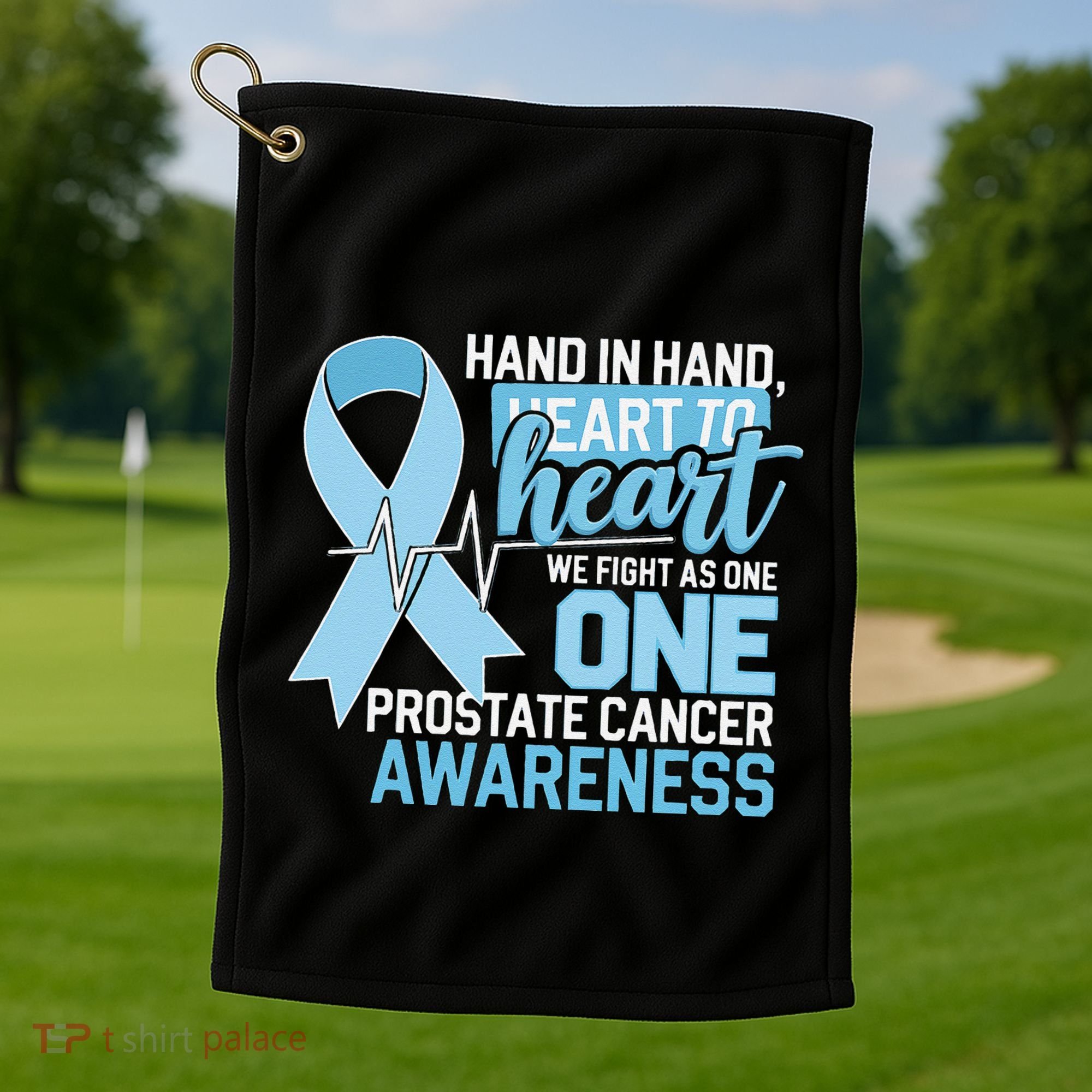 Prostate Cancer Awareness Heart To Heart Light Blue Ribbon Golf Towel