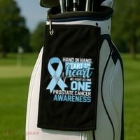 Prostate Cancer Awareness Heart To Heart Light Blue Ribbon Golf Towel thumb 2