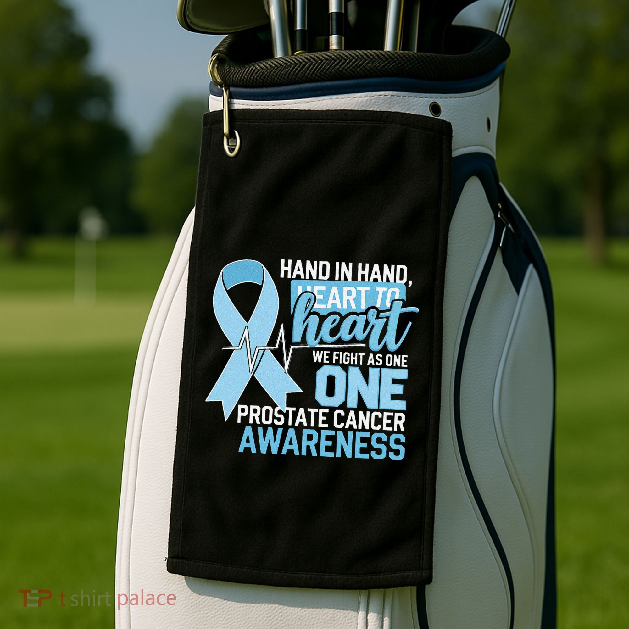 Prostate Cancer Awareness Heart To Heart Light Blue Ribbon Golf Towel