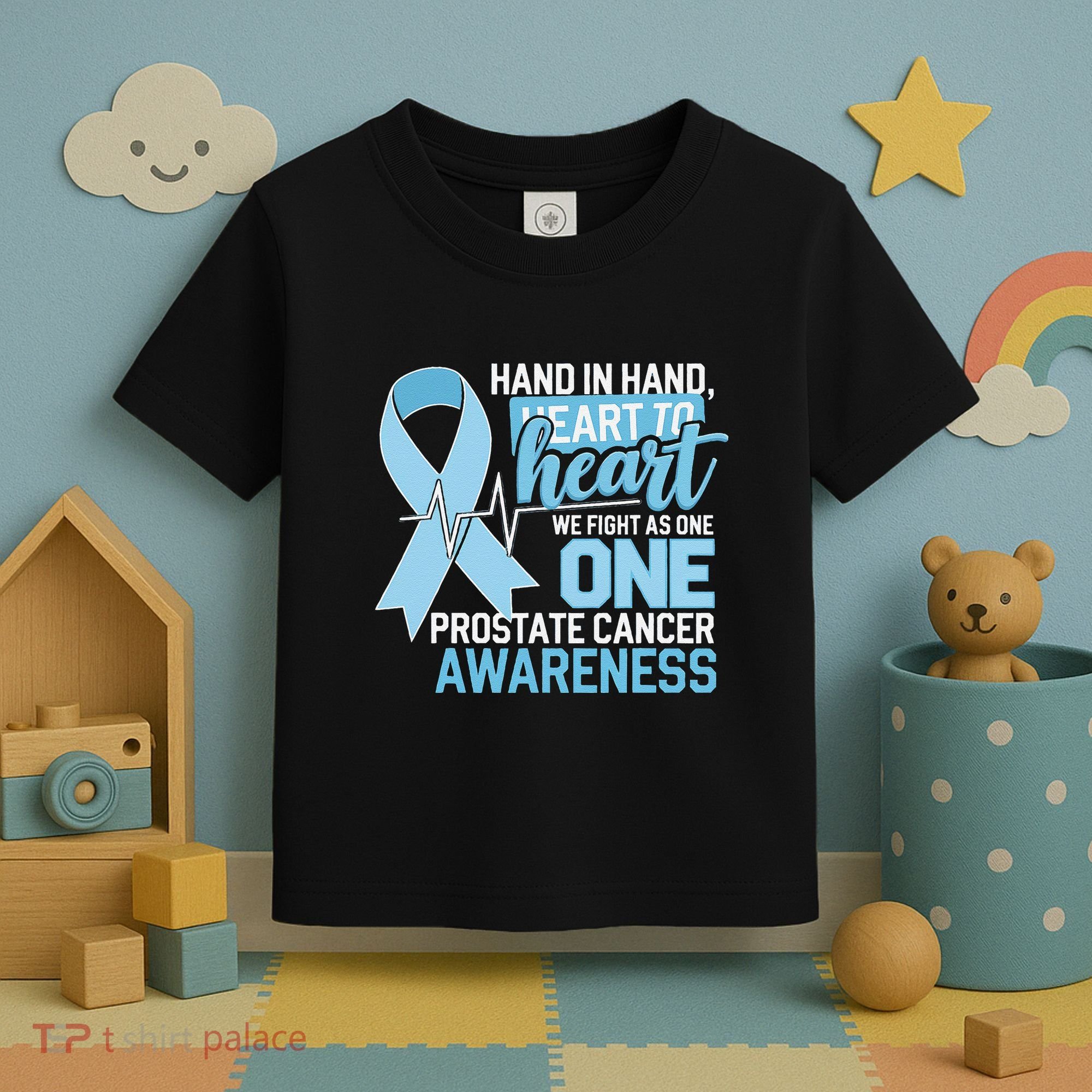 Prostate Cancer Awareness Heart To Heart Light Blue Ribbon Toddler T-Shirt