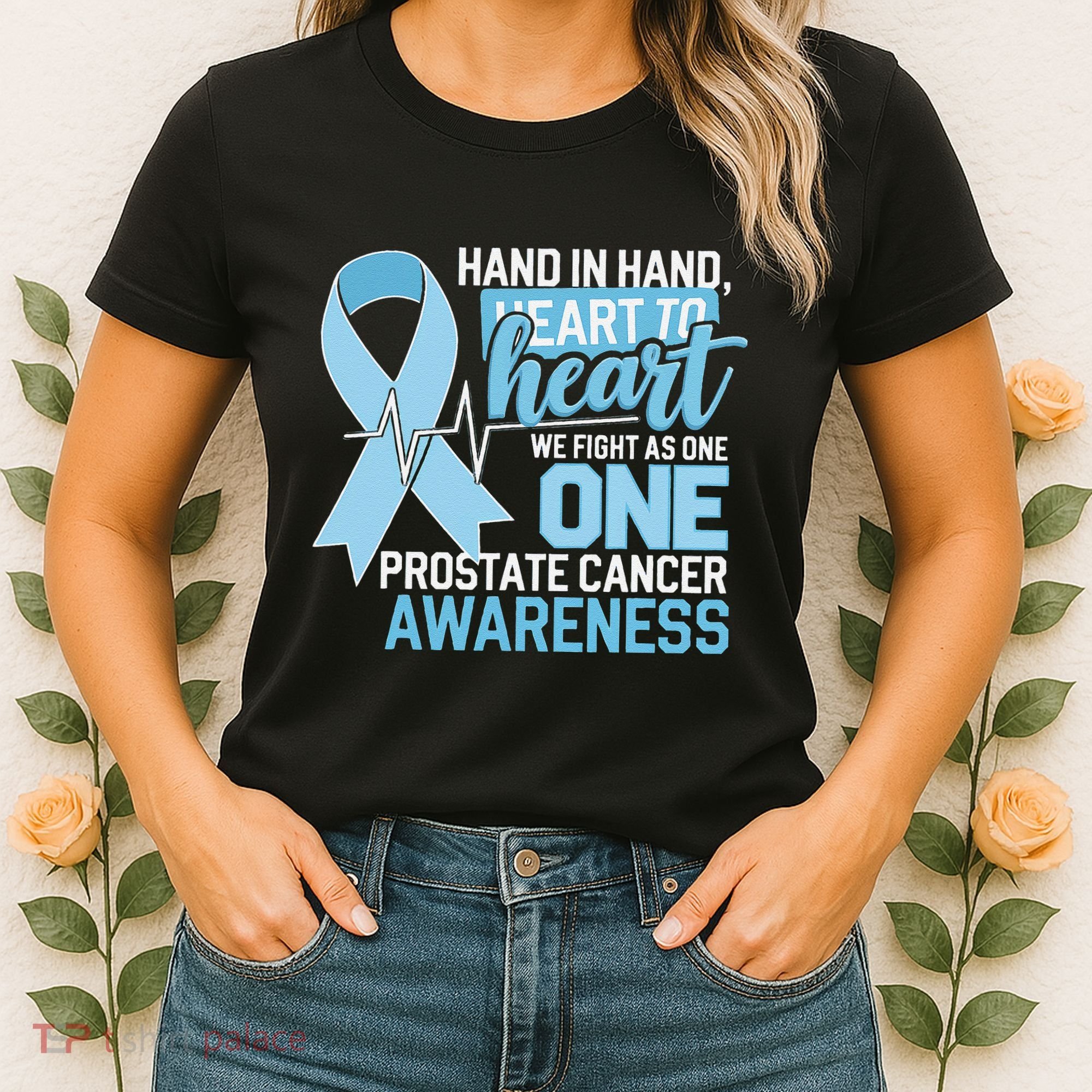Prostate Cancer Awareness Heart To Heart Light Blue Ribbon Women's T-Shirt