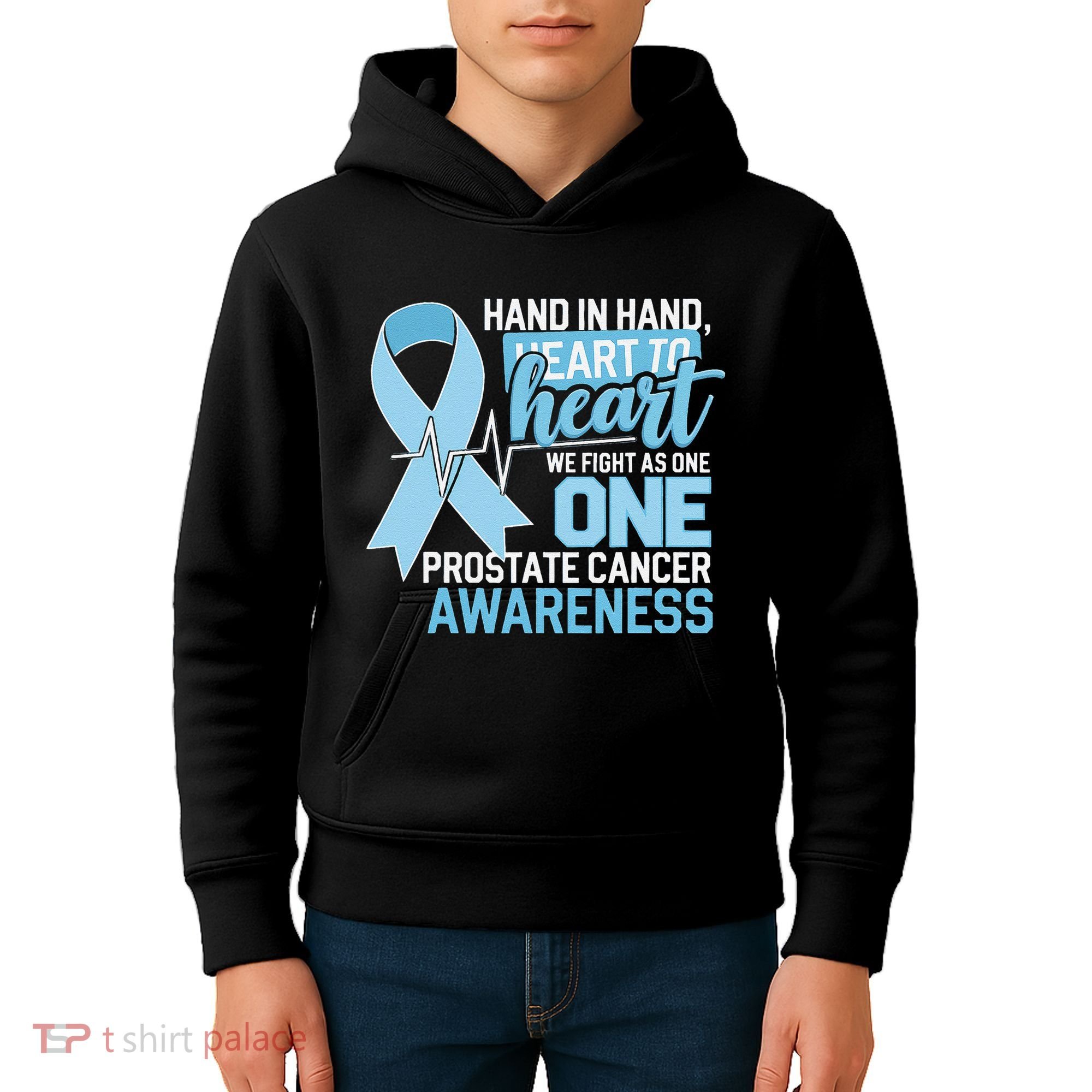 Prostate Cancer Awareness Heart To Heart Light Blue Ribbon Kids Hoodie