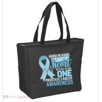Prostate Cancer Awareness Heart To Heart Light Blue Ribbon Tote Bag thumb 2