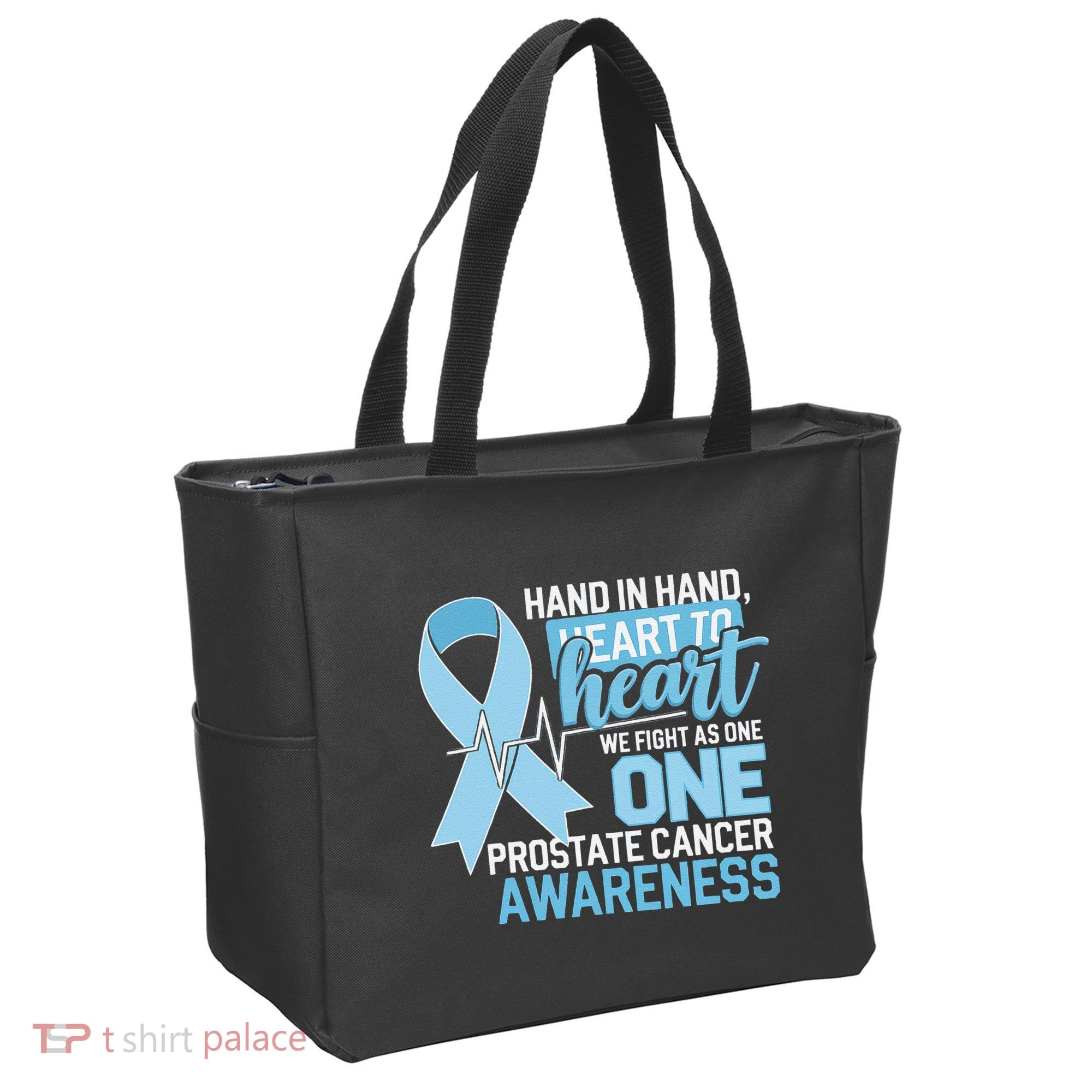 Prostate Cancer Awareness Heart To Heart Light Blue Ribbon Tote Bag