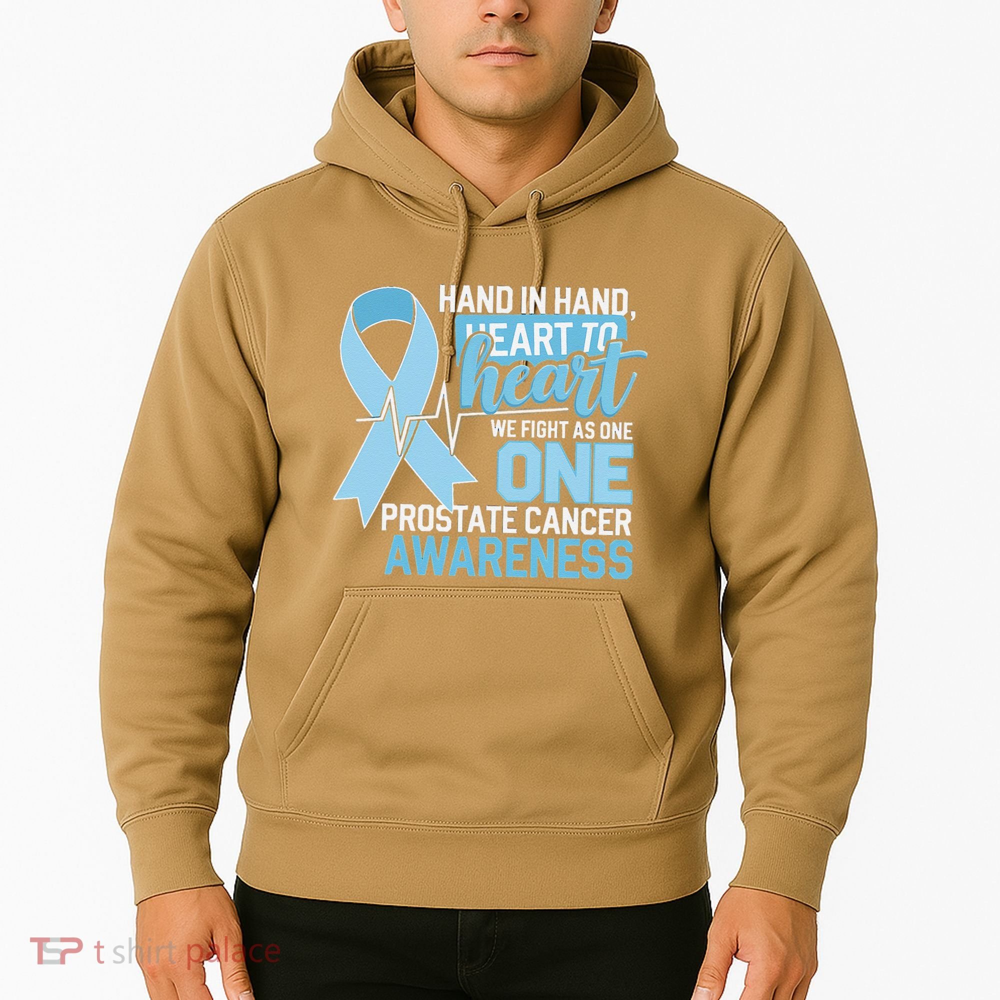 Prostate Cancer Awareness Heart To Heart Light Blue Ribbon Hoodie