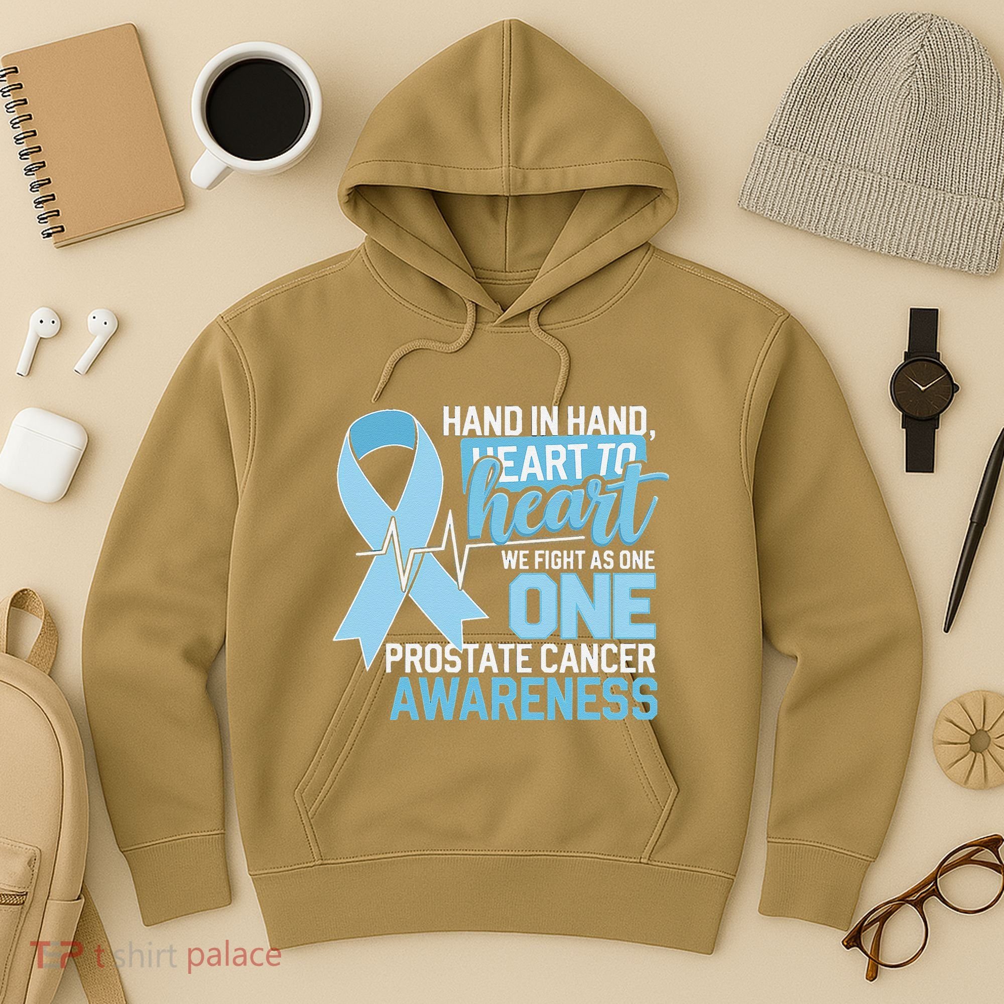 Prostate Cancer Awareness Heart To Heart Light Blue Ribbon Hoodie