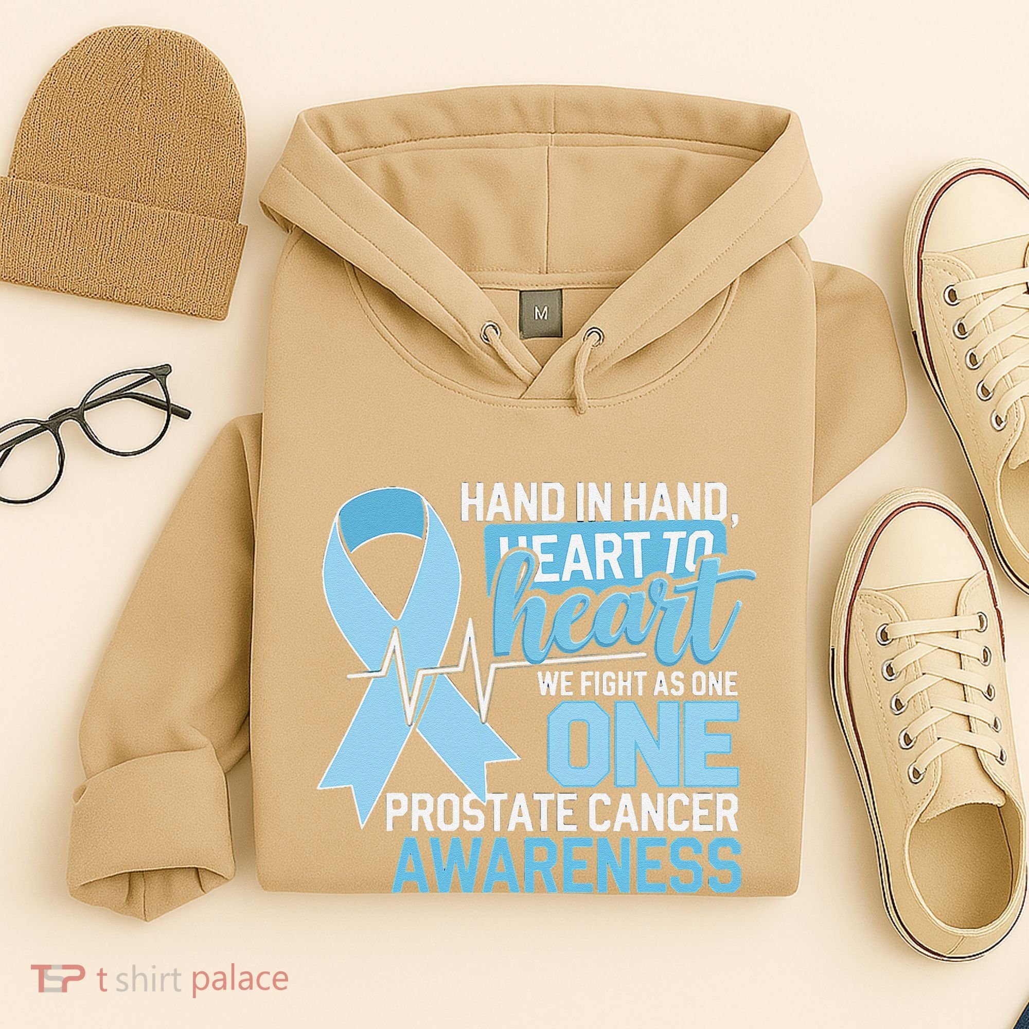 Prostate Cancer Awareness Heart To Heart Light Blue Ribbon Hoodie
